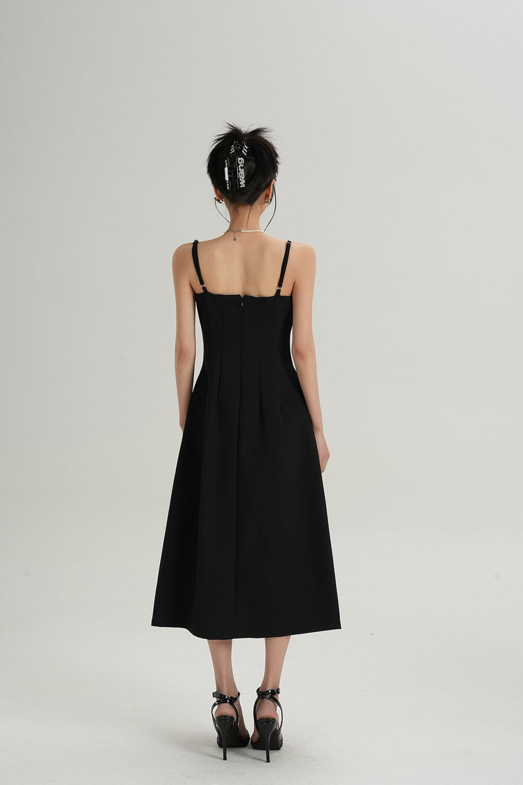 Pleated Spaghetti Strap Midi Dress with Front Slit