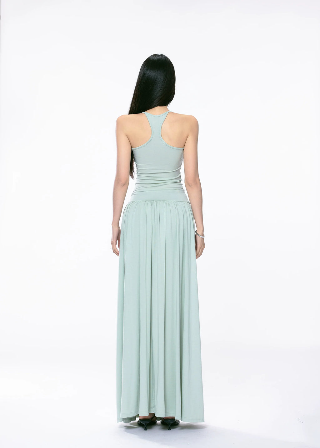 Racer Back Sleeveless Maxi Dress with Flared Skirt
