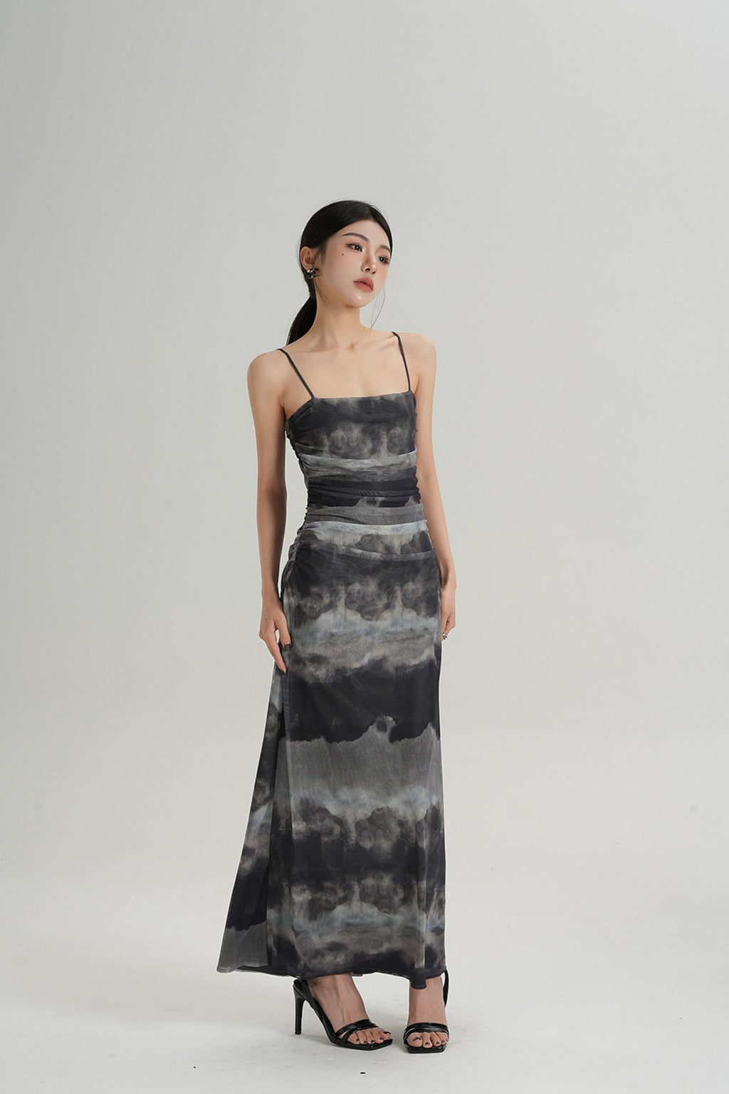 Spaghetti Strap Ruched Tie-Dye Maxi Dress