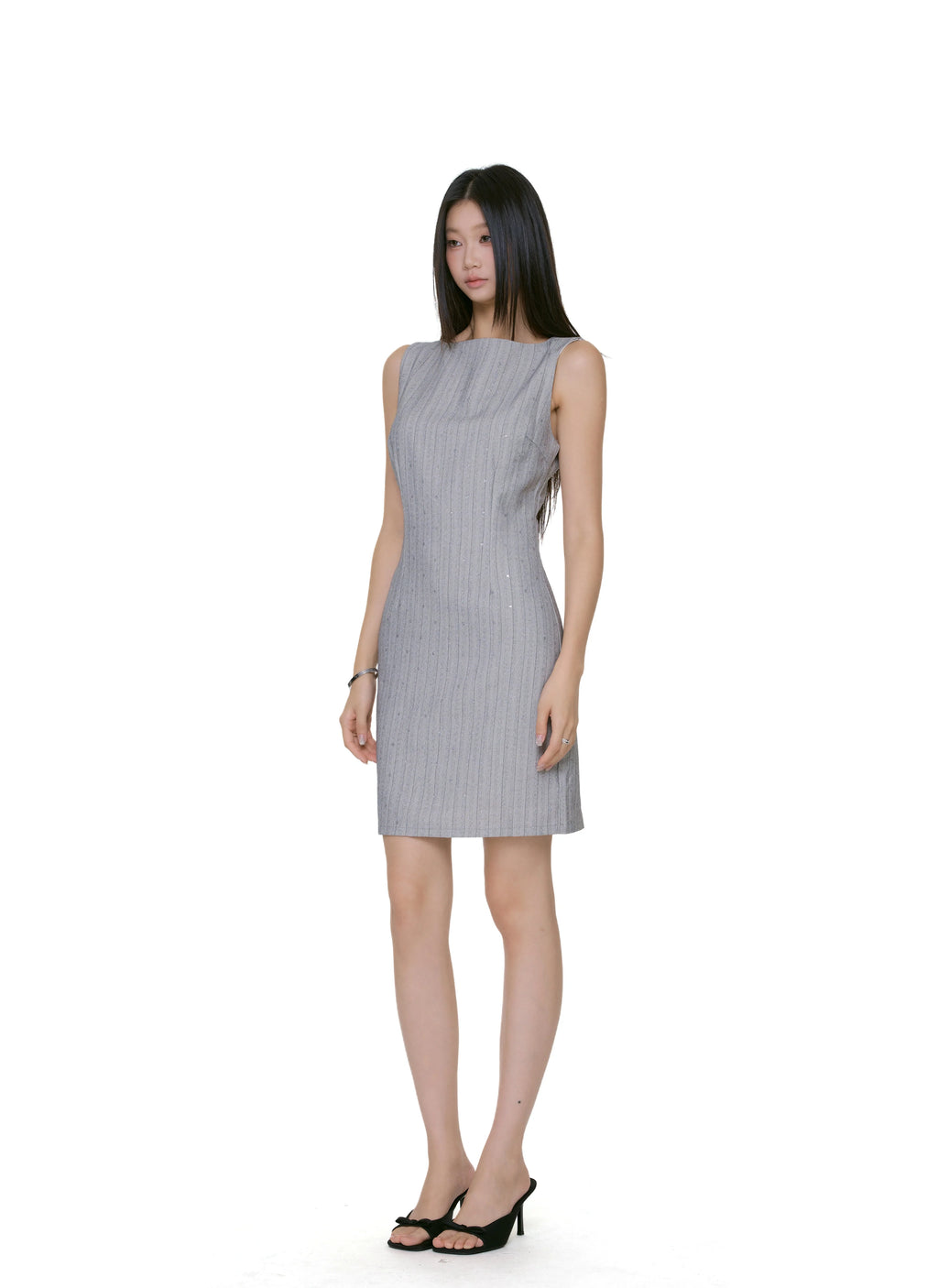 Textured Stripe Sleeveless Mini Dress with Studs
