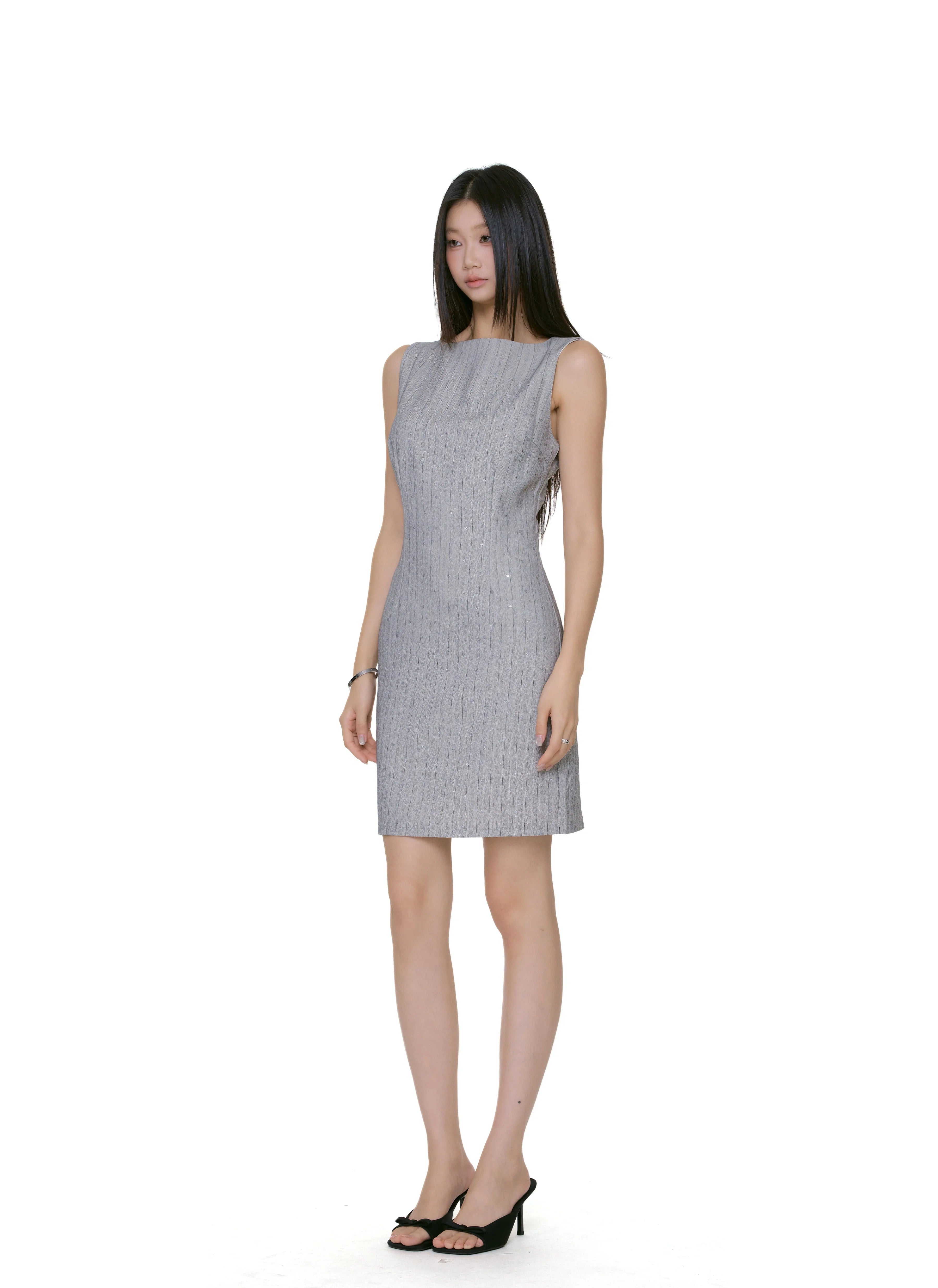 Textured Stripe Sleeveless Mini Dress with Studs
