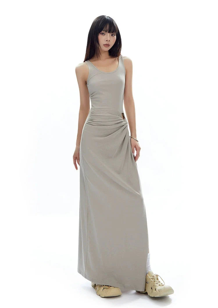 Sleeveless Scoop Neck Maxi Dress with Side Slit and Cut-Out Detail