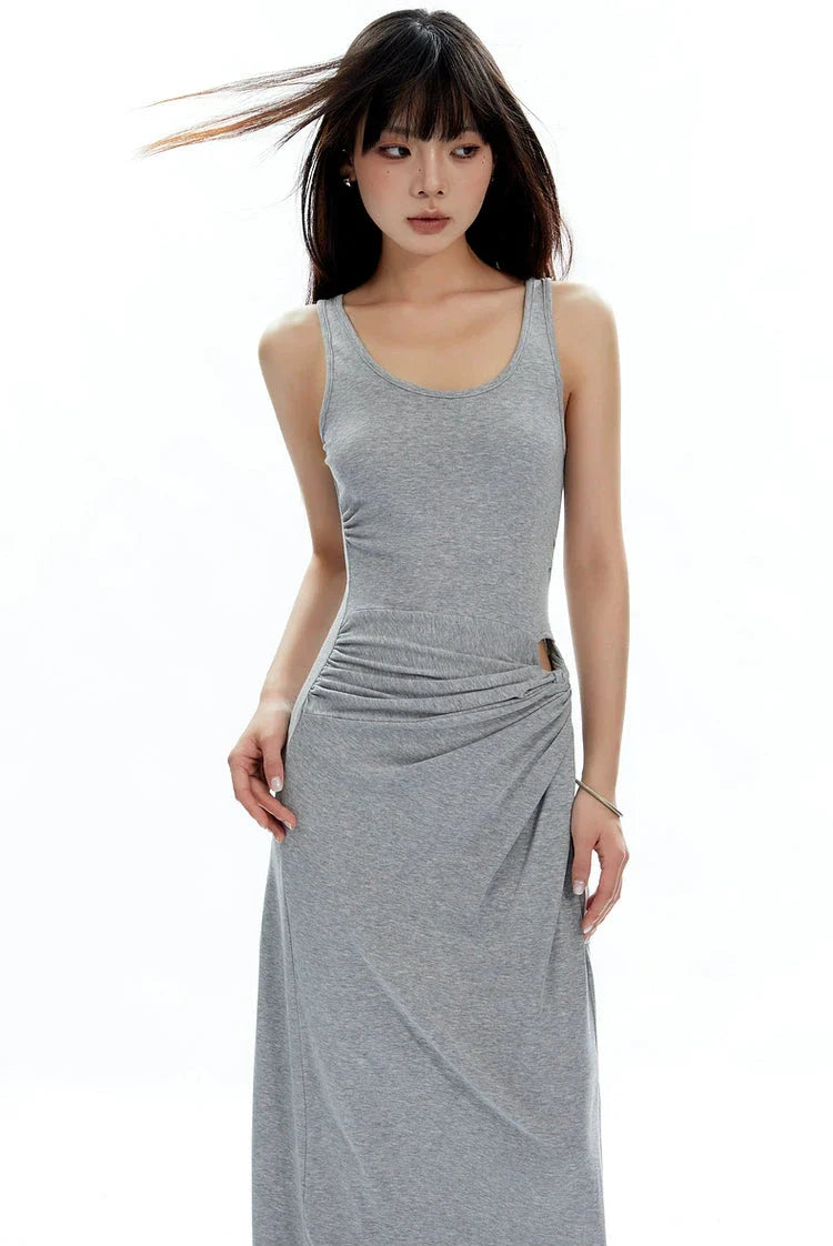 Sleeveless Scoop Neck Maxi Dress with Side Slit and Cut-Out Detail