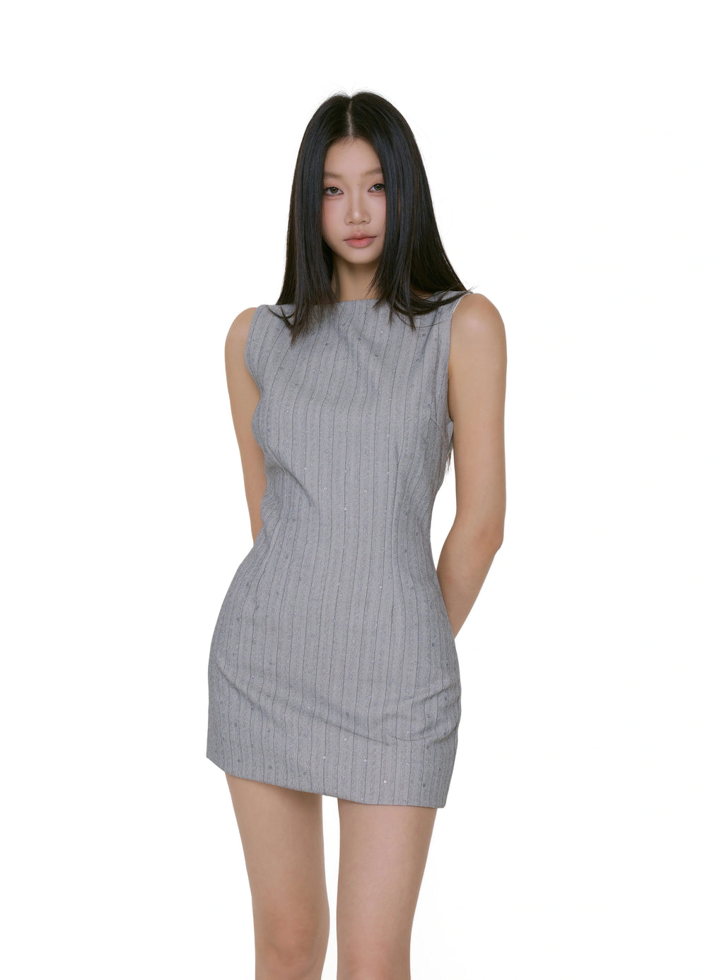 Textured Stripe Sleeveless Mini Dress with Studs