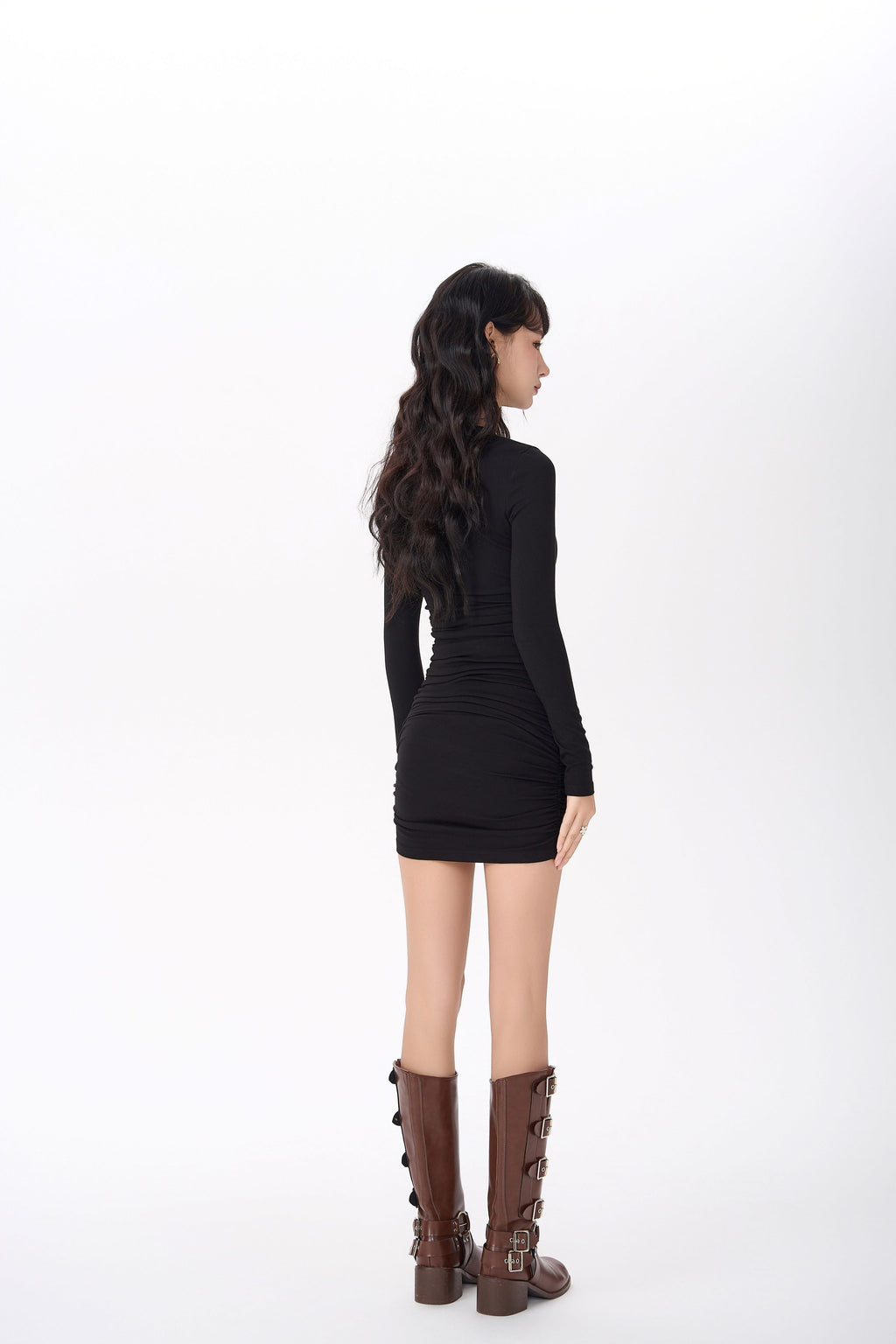 Skinny Long Sleeve Ruched Mini Dress