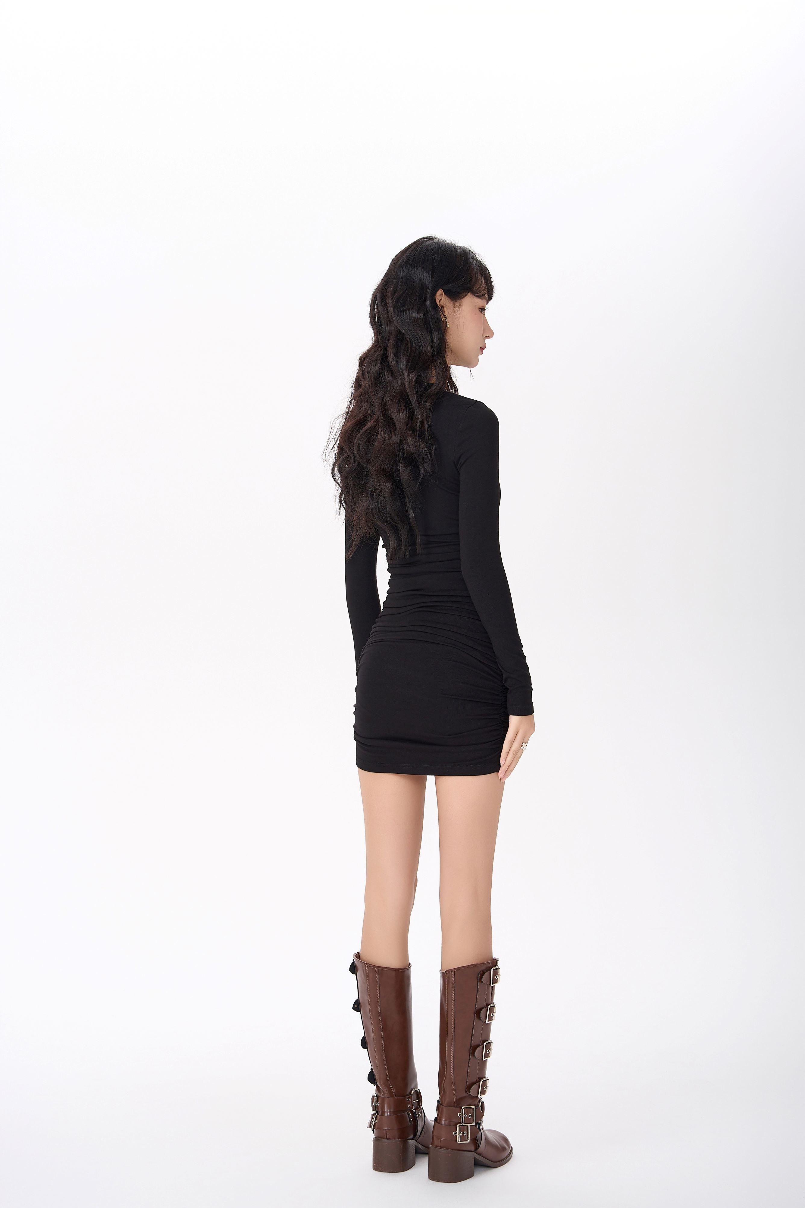 Skinny Long Sleeve Ruched Mini Dress