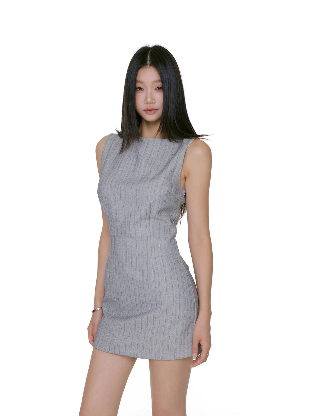 Textured Stripe Sleeveless Mini Dress with Studs