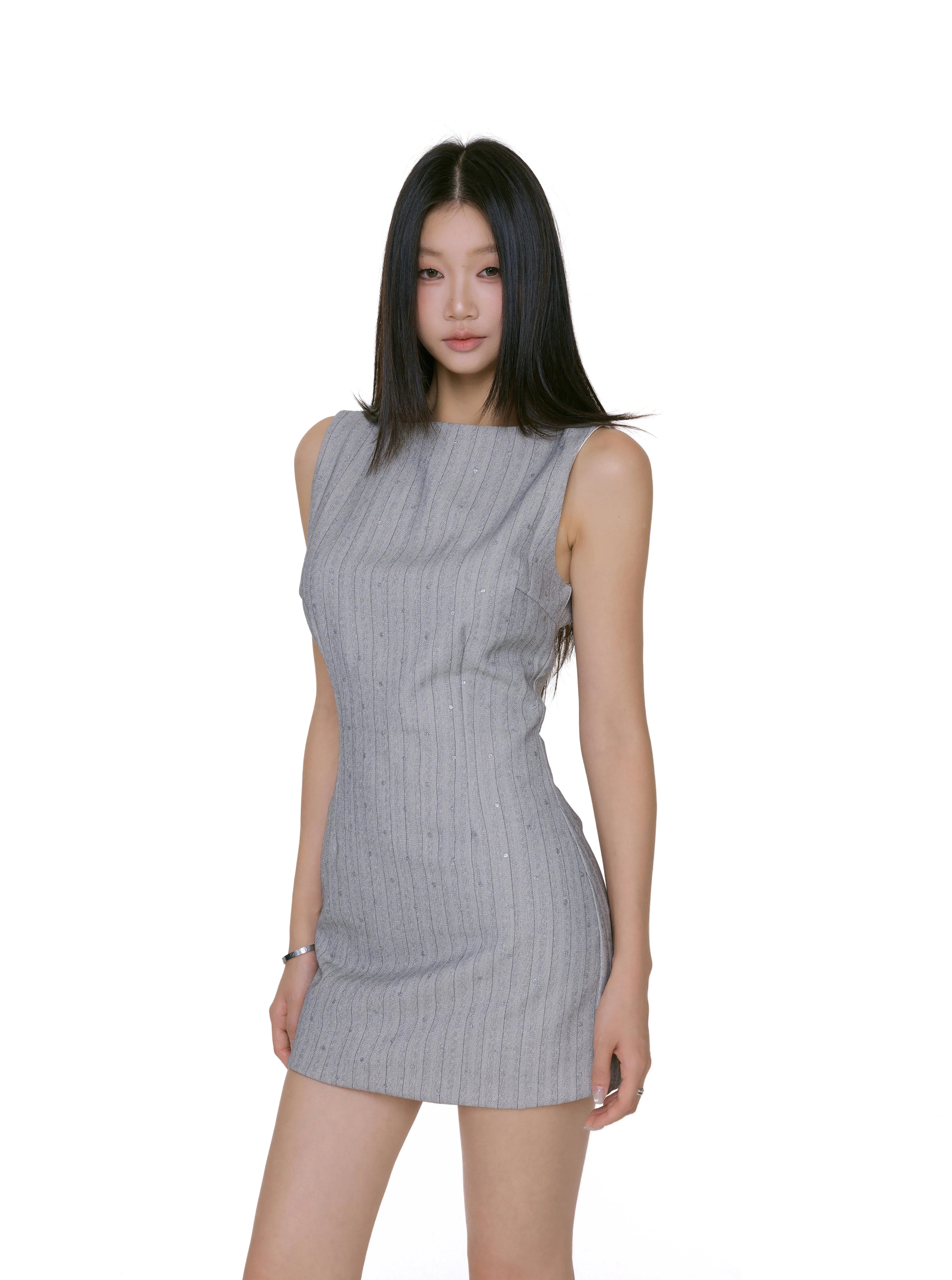 Textured Stripe Sleeveless Mini Dress with Studs