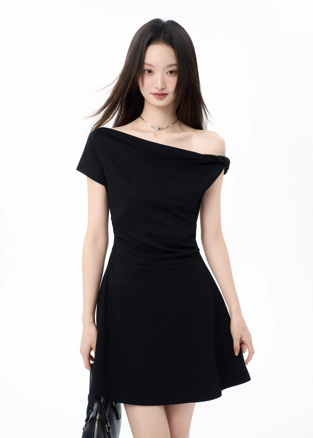 Asymmetric Off Shoulder Short Sleeve Flared Hem Mini Dress