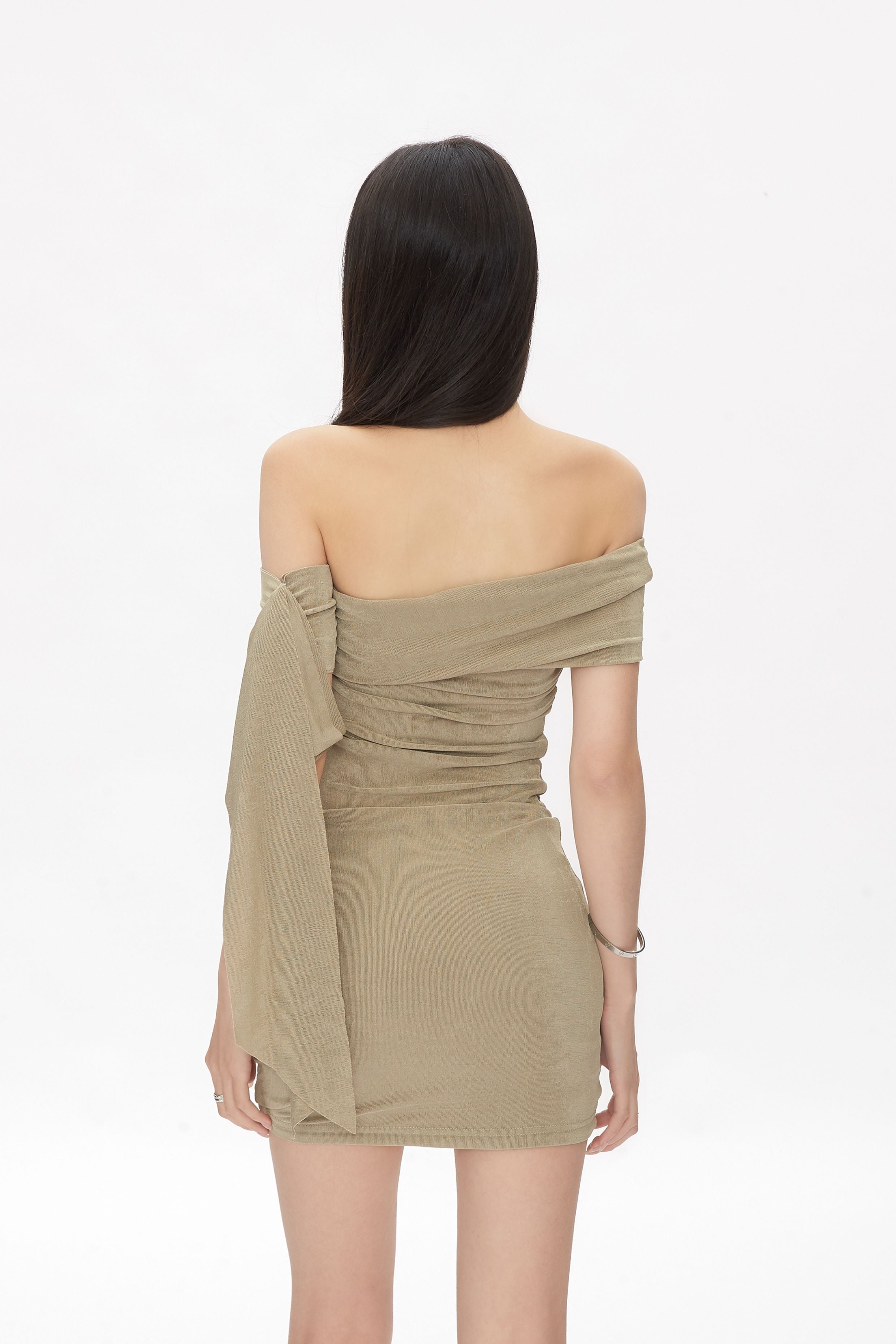 Ruched Off Shoulder Bodycon Mini Dress