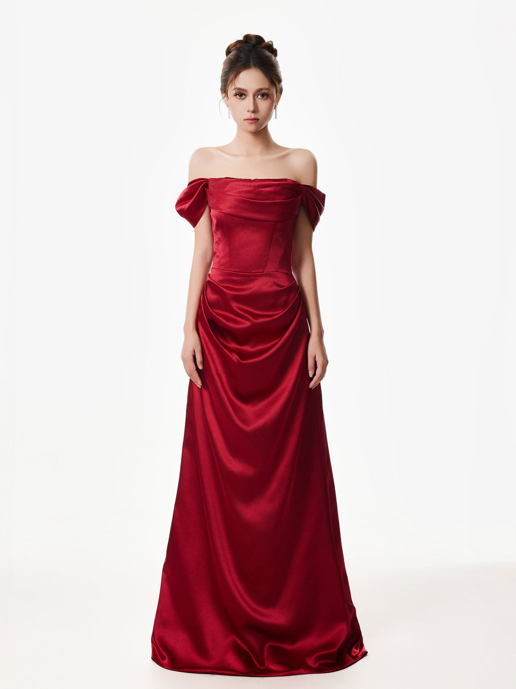 Off-Shoulder Satin Draped Corset Evening Dress
