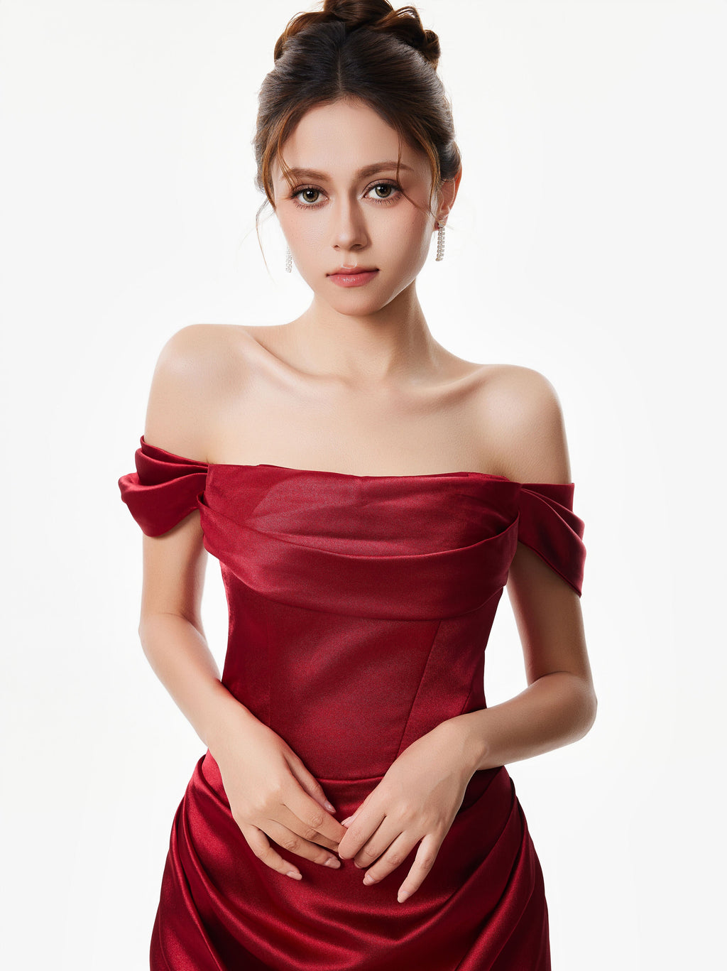Off-Shoulder Satin Draped Corset Evening Dress
