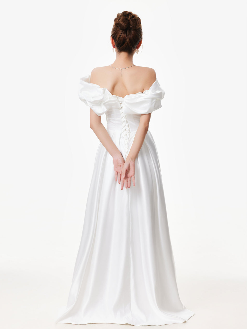 Off Shoulder Ruffle Gown with Floral Detail