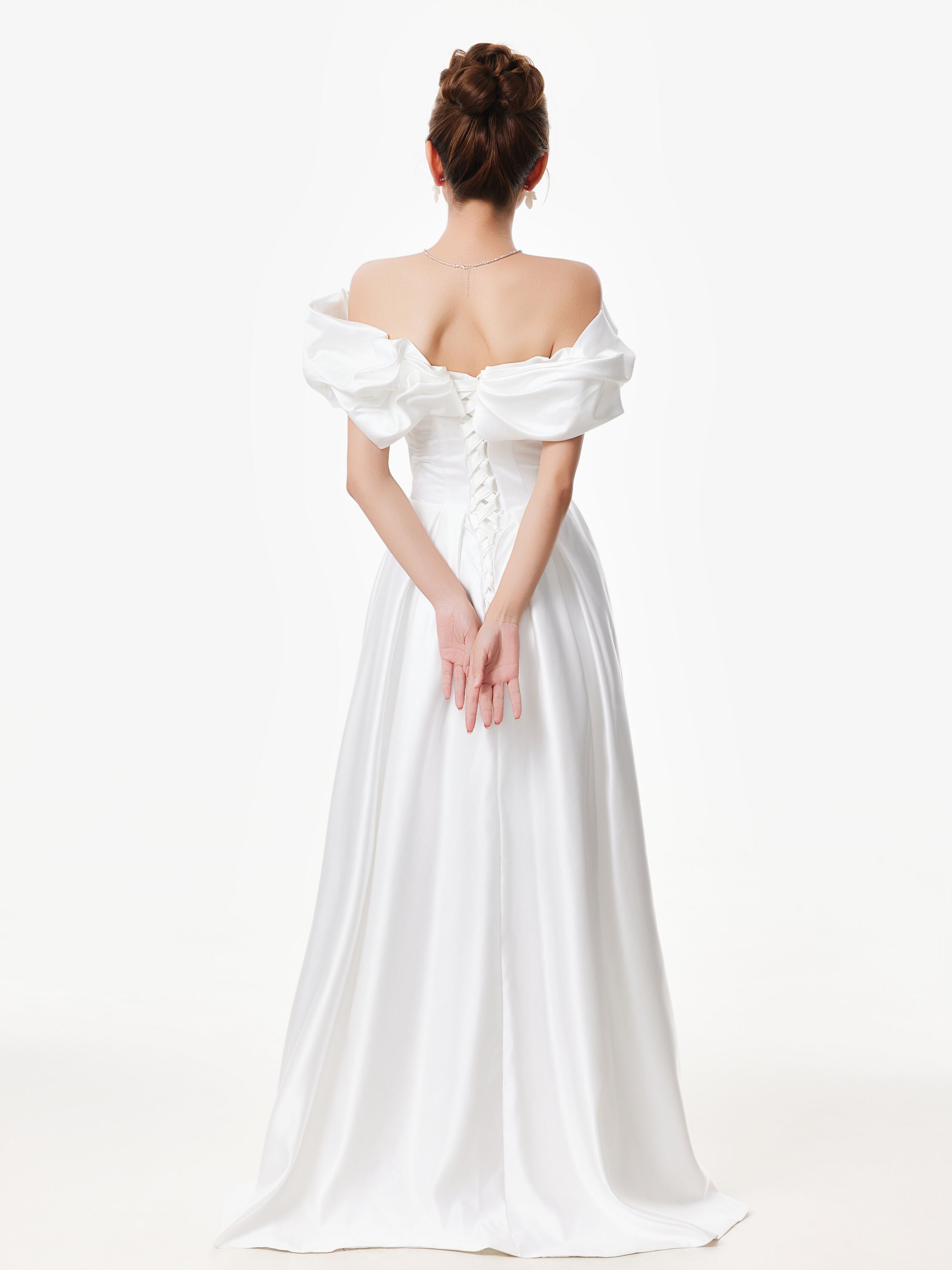 Off Shoulder Ruffle Gown with Floral Detail