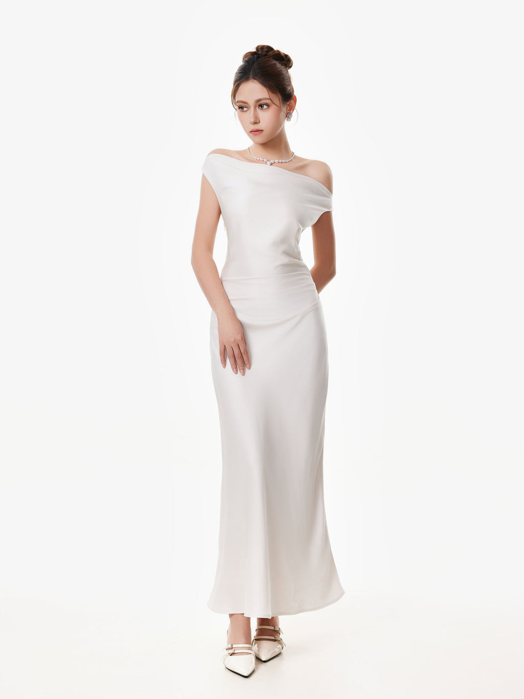 Asymmetrical One Shoulder Satin Maxi Dress