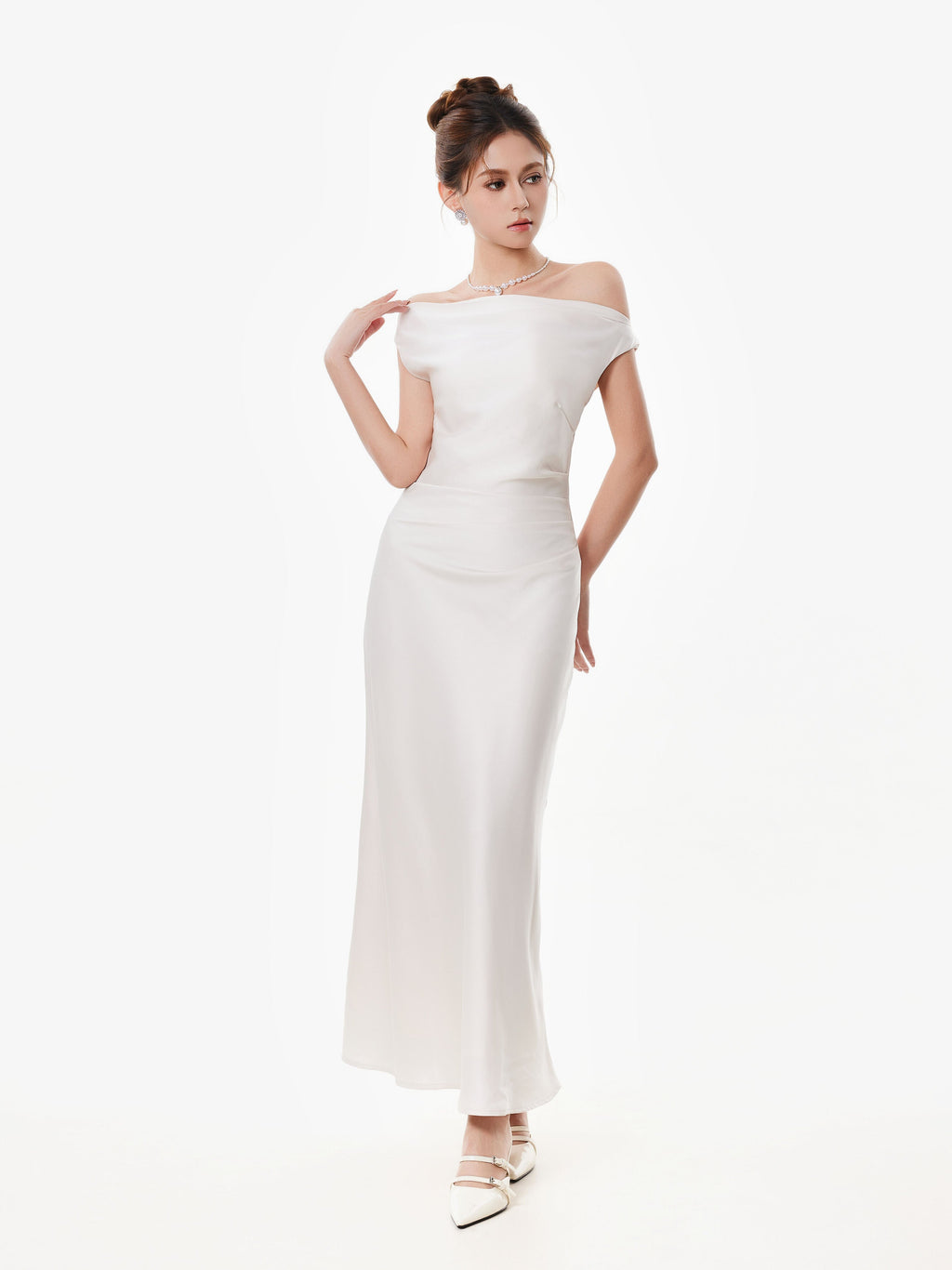 Asymmetrical One Shoulder Satin Maxi Dress