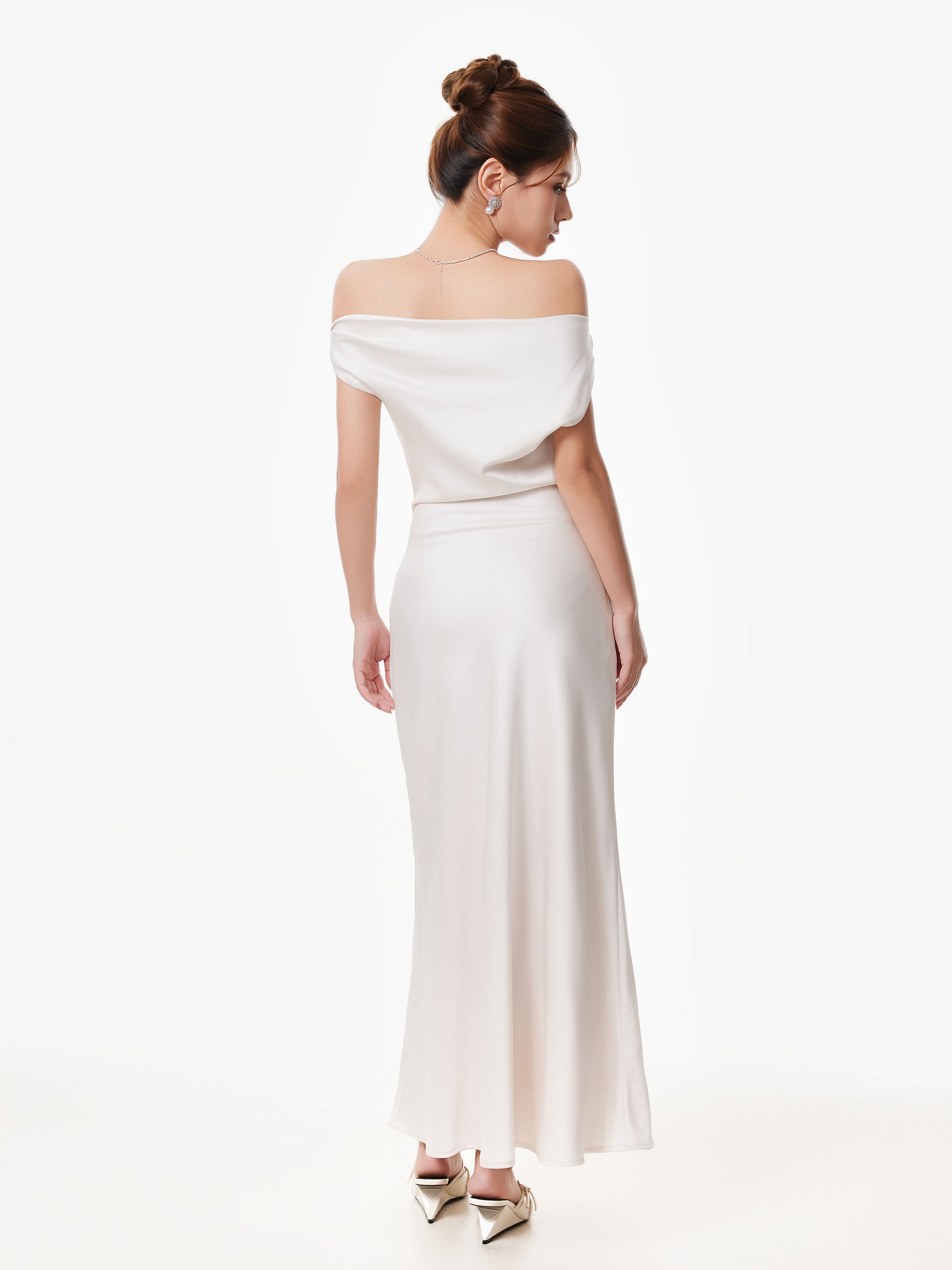 Asymmetrical One Shoulder Satin Maxi Dress