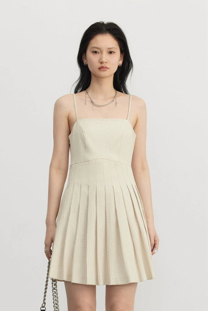 Pinstripe Texture Oversized Blazer and Pleated Dress Set