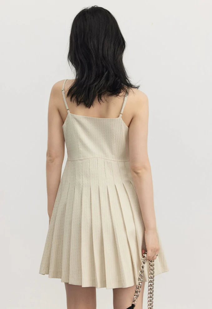 Pinstripe Texture Oversized Blazer and Pleated Dress Set