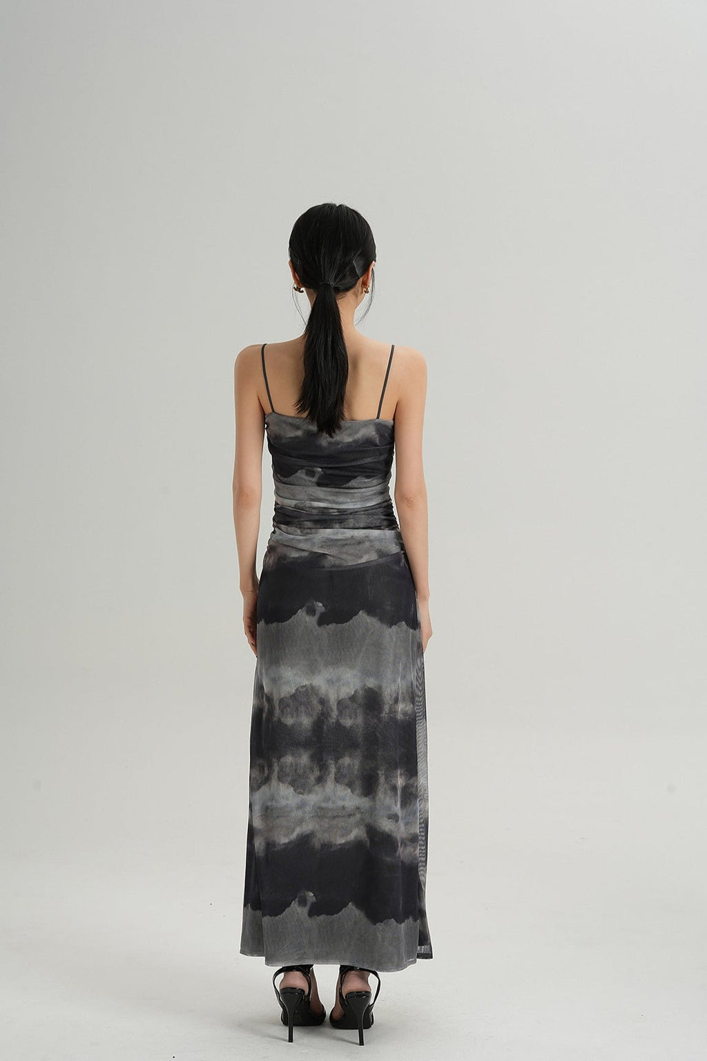 Spaghetti Strap Ruched Tie-Dye Maxi Dress