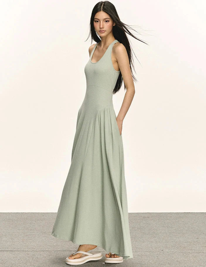 Sleeveless Racerback Maxi Dress with Cut-Out Back
